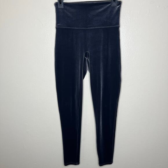 Spanx Velvet Leggings Large Dark Gray High Rise Ankle Velour Slimming Leisure - Picture 2 of 10